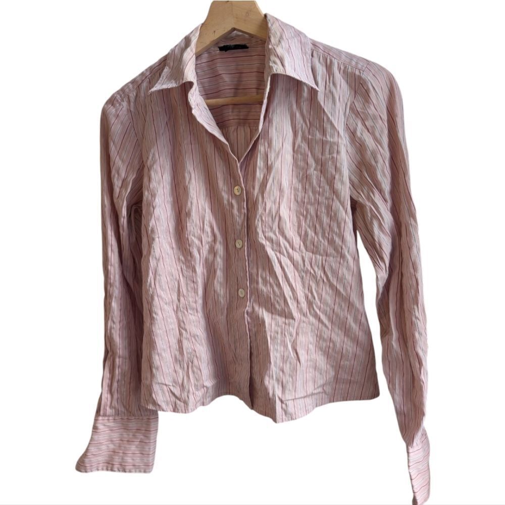 Rafaella Pinstripe Blush Stripe Long  Sleeve Shirt Size Petite Small